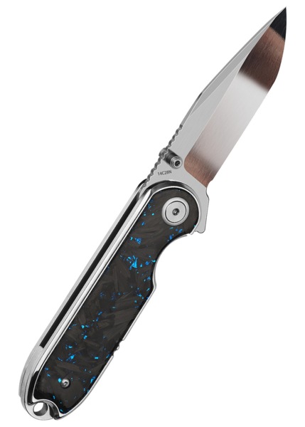 QSP Nebula Foldekniv – Blue Shredded Carbon Fiber og 14C28N Stål