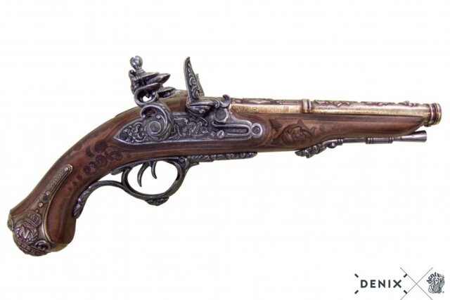 Denix, Replika Double Barrel Flintlås Pistol, France Gribeauval