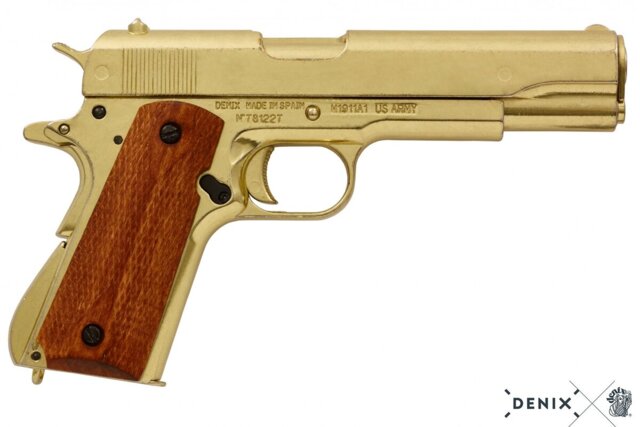 Denix, Replika M1911A1 Pistol, Automatic .45, Guld