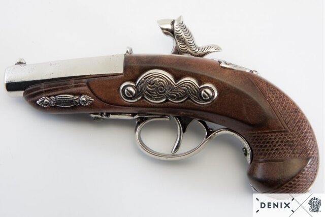 Denix, Replika Deringer Flintlås Pistol, Nickel, USA 1862