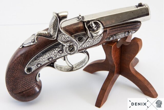 Denix, Replika Deringer Flintlås Pistol, Nickel, USA 1862