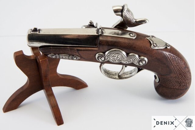 Denix, Replika Deringer Flintlås Pistol, Nickel, USA 1862