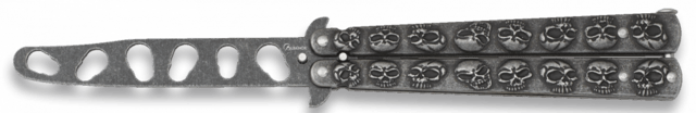 Albainox, Butterfly Kniv Til Træning - Stone Finished Skulls