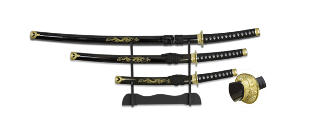 Tole10, Sort Daisho Katana Sæt Med Stander