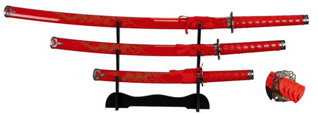 Tole10, Rødt Drage Daisho Katana Sæt Med Stander
