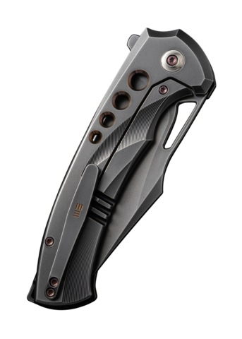 We Knife, Swiftfin Foldekniv, Titanium Grå Guld - Højre Side Lukket - Bælteclips