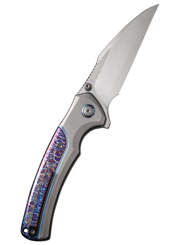 We Knife, Ziffius LTD Foldekniv, Titanium Grå Flammed - Højre Side - Bælteclips