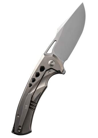 We Knife, Swiftfin Foldekniv, Titanium Satin, Perleblæst - Højre Side - Bælteclips