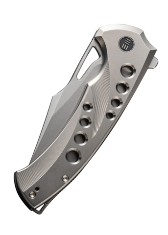 We Knife, Swiftfin Foldekniv, Titanium Satin, Perleblæst - Venstre Side lukket