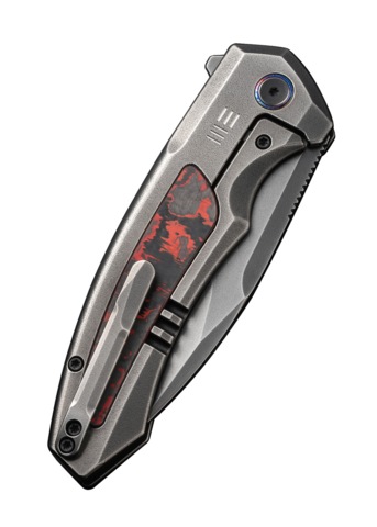 We Knife, Hyperactive Foldekniv, Vanax Titanium og Carbonfiber - Lukket Højre Side - Bælteclips