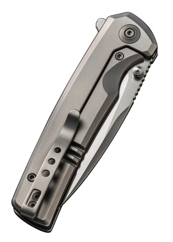 We Knife, Subjugator Foldekniv, Satin Titanium - Lukket Højre Side - Bælteclips