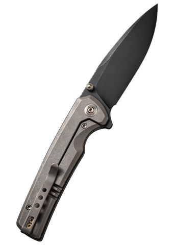 We Knife, Subjugator Foldekniv, Blackwashed Titanium - Højre Side - Bælteclips