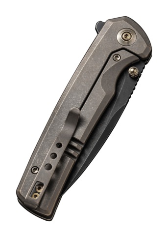 We Knife, Subjugator Foldekniv, Blackwashed Titanium - Lukket Højre Side - Bælteclips
