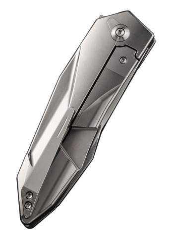 We Knife, Solid Foldekniv, Perleblæst Titanium Grå - Lukket Højre Side - Bælteclips