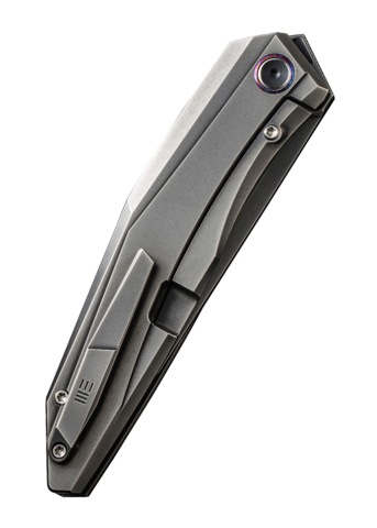 We Knife, Cybernetic Foldekniv, Titan Poleret Grå - Lukket Højre Side - Bælteclips