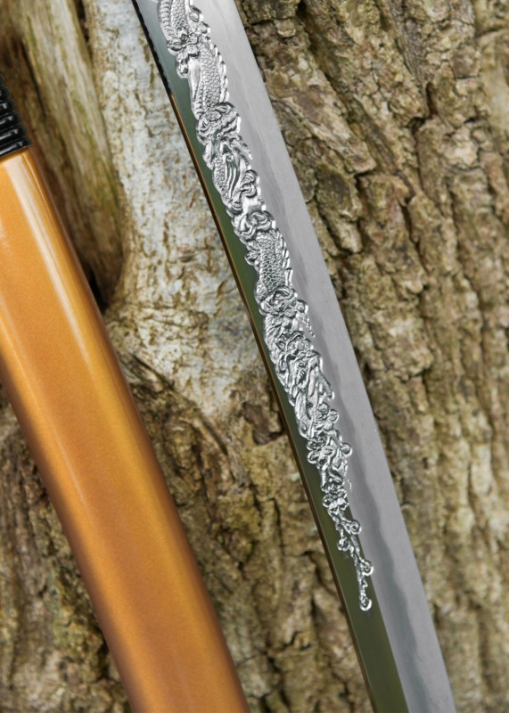 Dragon King Shi Shi Botan Katana (Kinryu Katana) - Klinge med indgravering