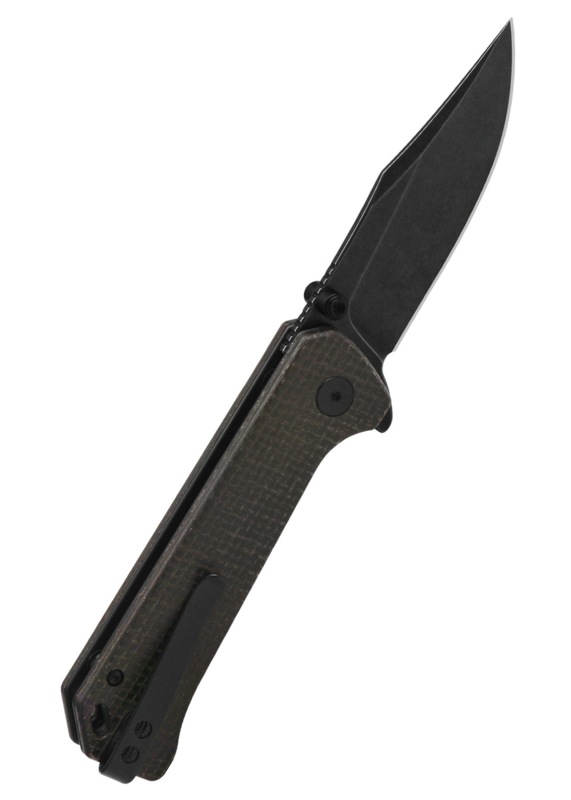 QSP Grebe Foldekniv Blackwashed Brun Micarta - Bælteclips