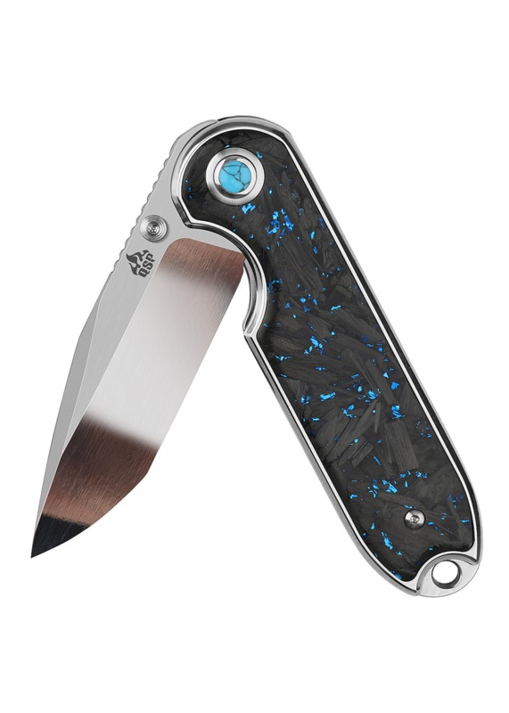 QSP Nebula Foldekniv – Blue Shredded Carbon Fiber og 14C28N Stål