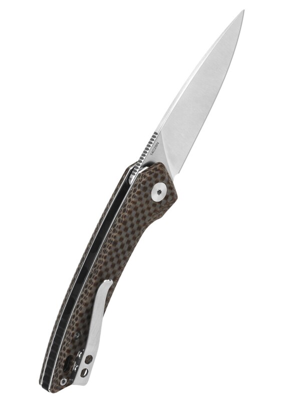 QSP Leopard Foldekniv – Satin Klinge og Brunt Micarta Greb - Bælteclips