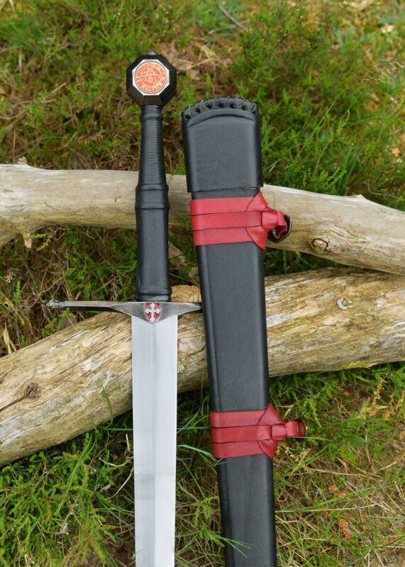 Black Knightly Sword – Middelaldersværd med Tempelriddermotiver og Sort Skede - Skede og Greb