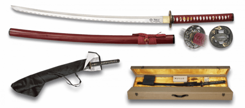 Tole10, Katana, Høj Kulstof Klinge, Rød