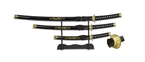 Tole10, Sort Daisho Katana Sæt Med Stander