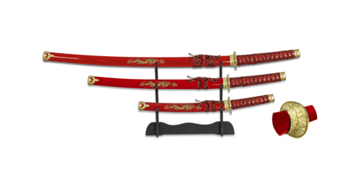 Tole10, Rødt Daisho Katana Sæt Med Stander