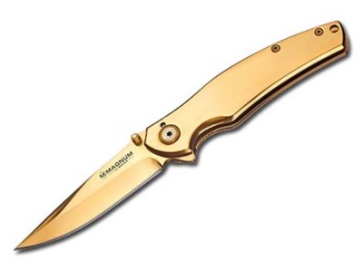 Böker Magnum Gold Finger Foldekniv – 440 Stål – Guldfarvet EDC Kniv