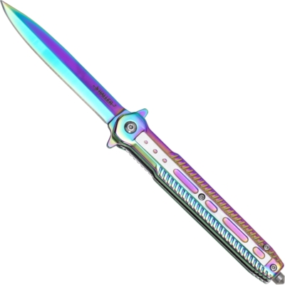 Haller Stiletto Rainbow Foldekniv – Regnbuefarvet Design med Glasbryder