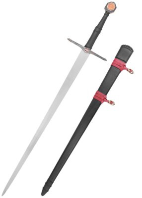 Black Knightly Sword – Middelaldersværd med Tempelriddermotiver og Sort Skede